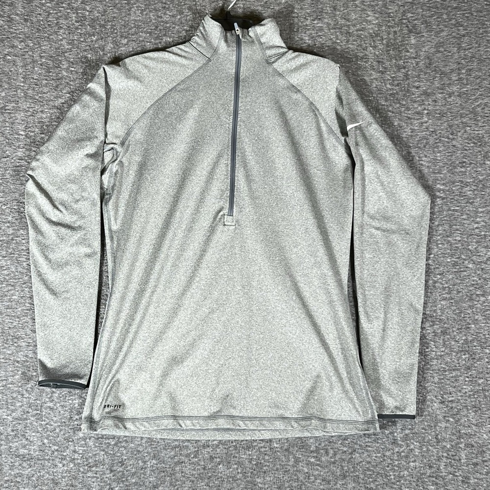 Nike Pro Dri Fit 1/4 Zip Pullover Grey Tight Fit Mens Size XL Polyester Blend